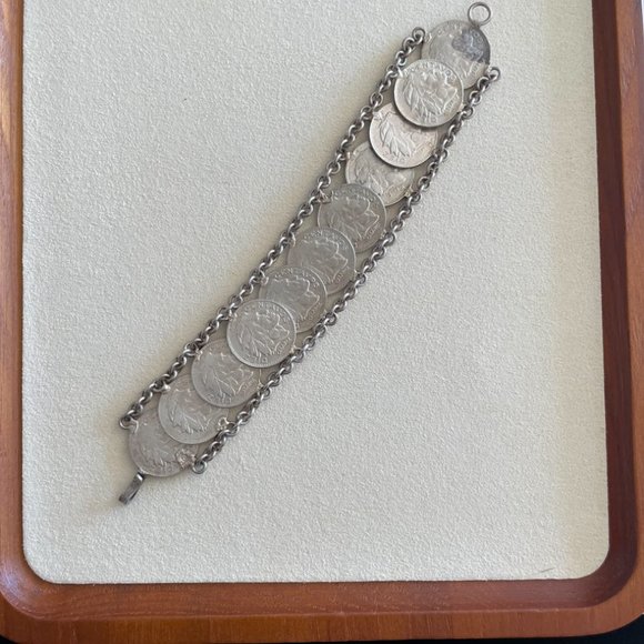 Colombian Peso Bracelet Vintage Sterling Silver - Picture 1 of 3